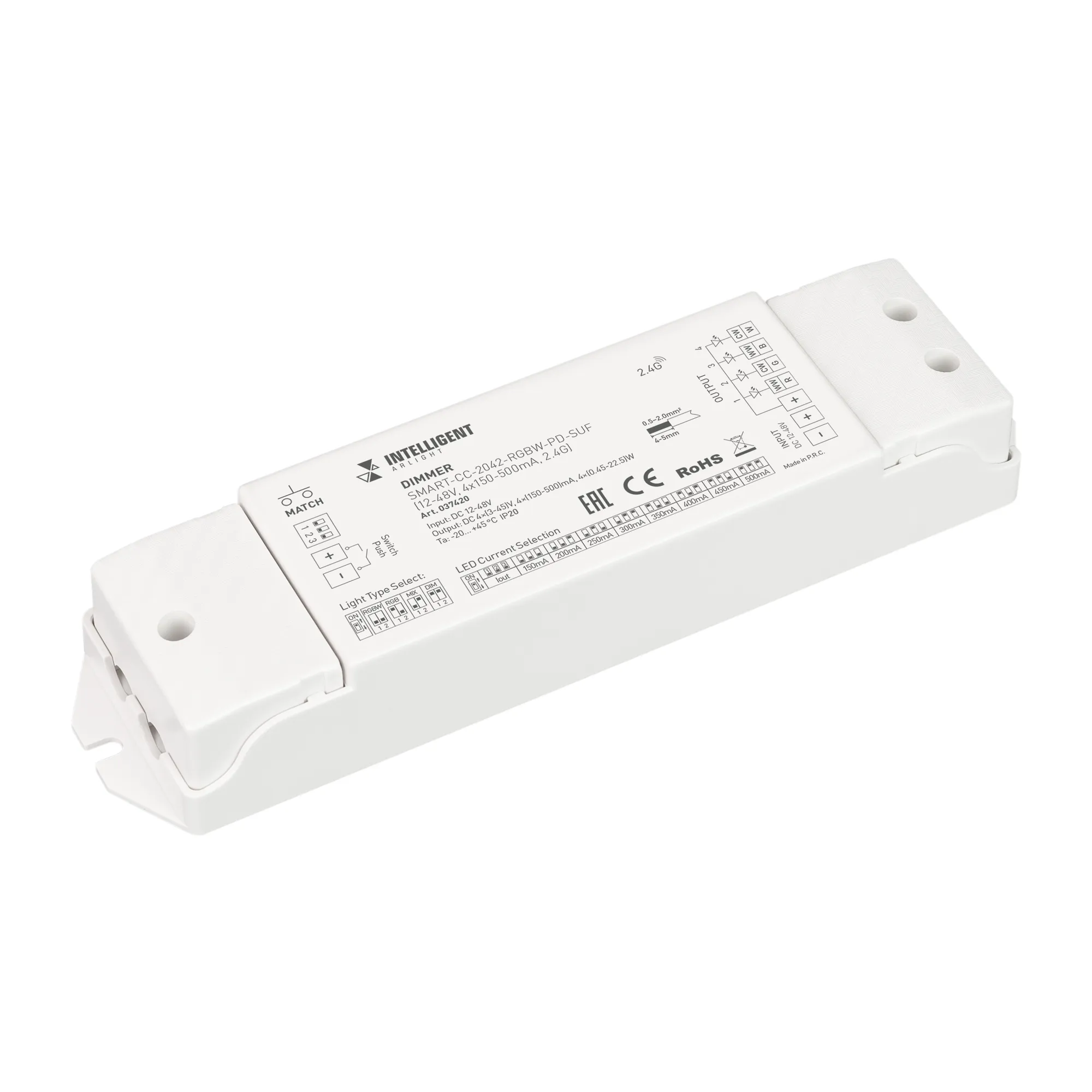 INTELLIGENT ARLIGHT Диммер SMART-CC-2042-RGBW-PD-SUF (12-48V, 4x150-500mA, 2.4G) (IARL, IP20 Пластик, 5 лет) - изображение товара