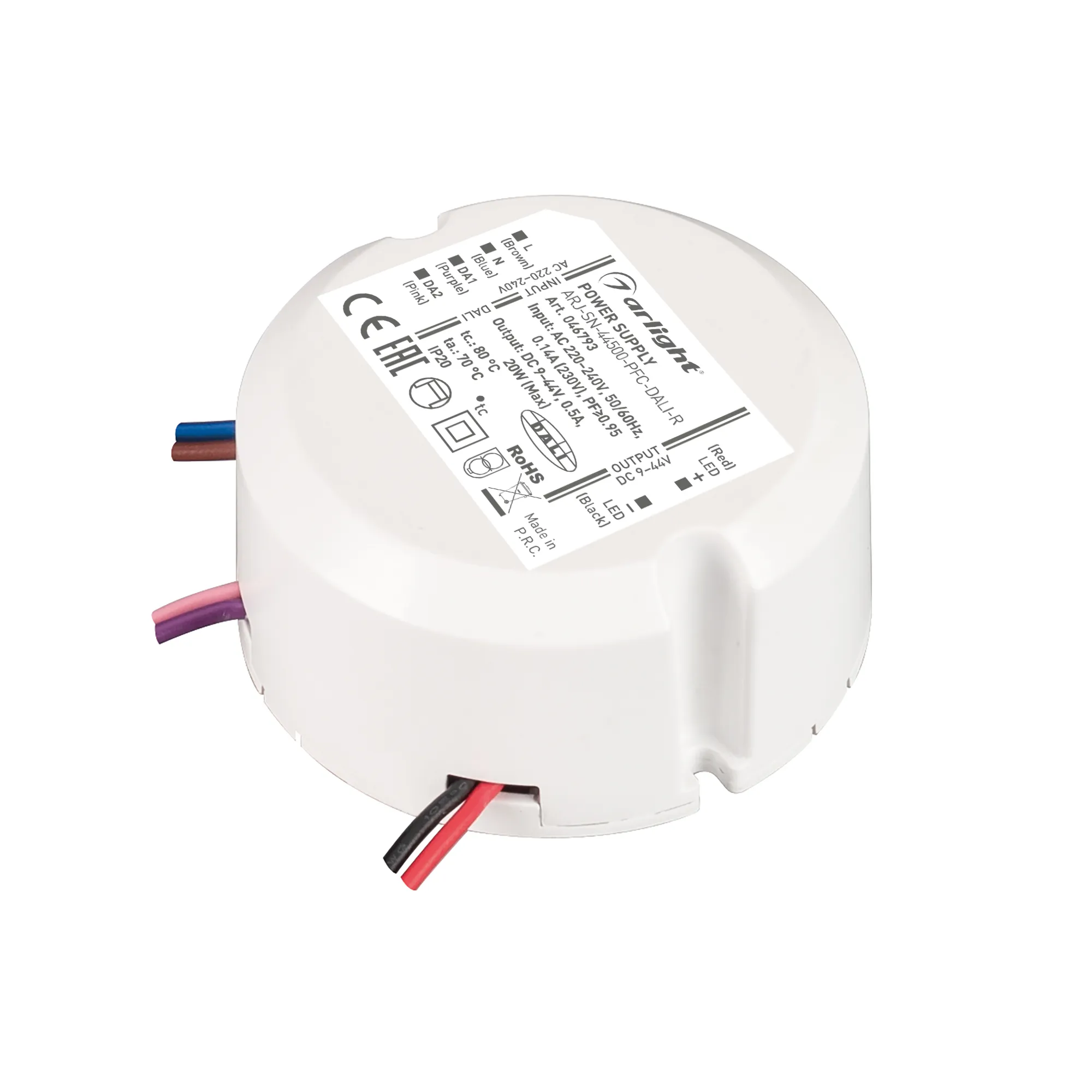 Блок питания ARJ-SN-44500-PFC-DALI-R (20W, 9-40V, 0.5A) (Arlight, IP20 Пластик, 3 года) - изображение товара