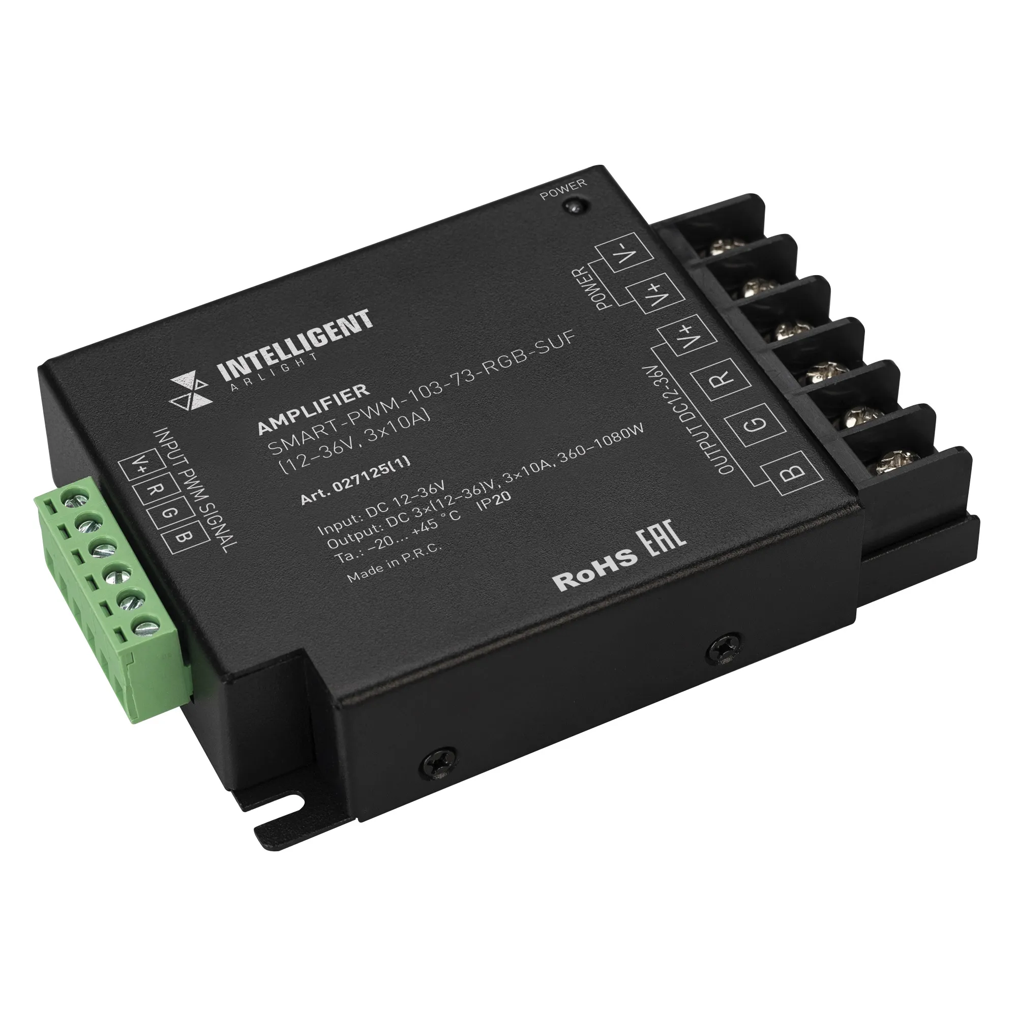 INTELLIGENT ARLIGHT Усилитель SMART-PWM-103-73-RGB-SUF Black (12-36V, 3x10A) (IARL, IP20 Металл, 5 лет) - изображение товара